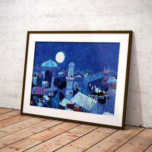 Moonlight Print, Night Print, Blue Print, Blue wall decor, Moon art, Night art print, Blue painting, Moon print, Moon poster, blue poster image 9