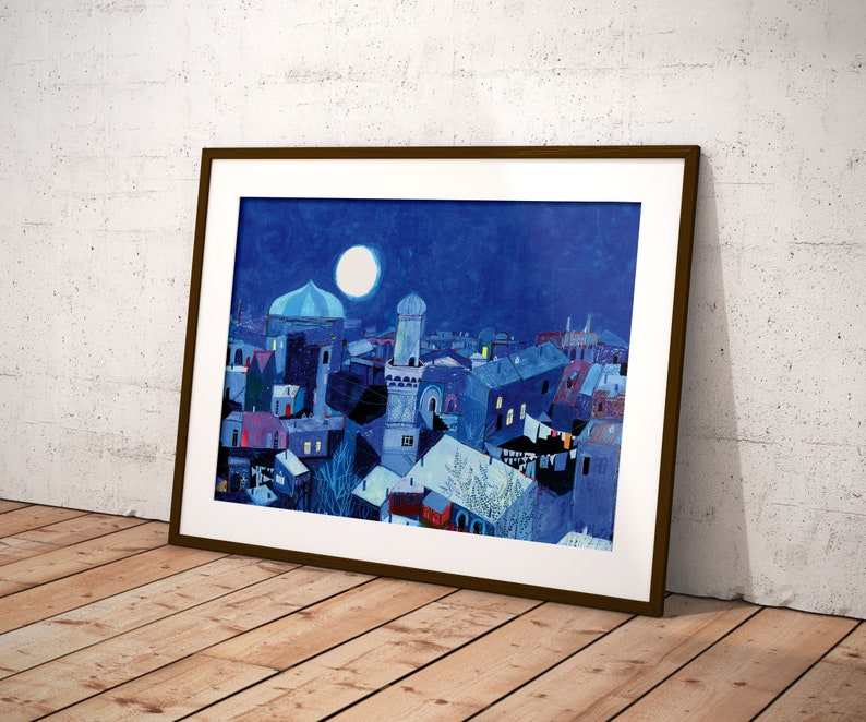 Moonlight Print, Night Print, Blue Print, Blue wall decor, Moon art, Night art print, Blue painting, Moon print, Moon poster, blue poster image 9