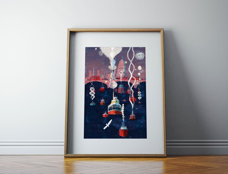 London Poster, Abstract Wall Art, Red Poster, England Illustration, Navy Art, Giclee print, Travel image 6