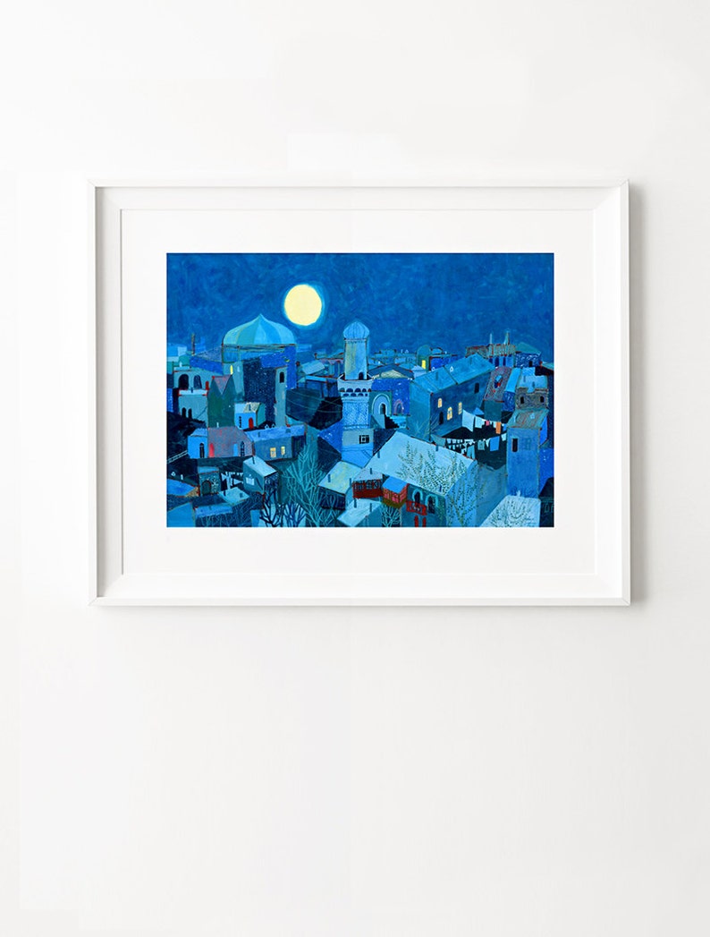 Moonlight Print, Night Print, Blue Print, Blue wall decor, Moon art, Night art print, Blue painting, Moon print, Moon poster, blue poster image 6