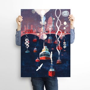 London Poster, Abstract Wall Art, Red Poster, England Illustration, Navy Art, Giclee print, Travel image 7