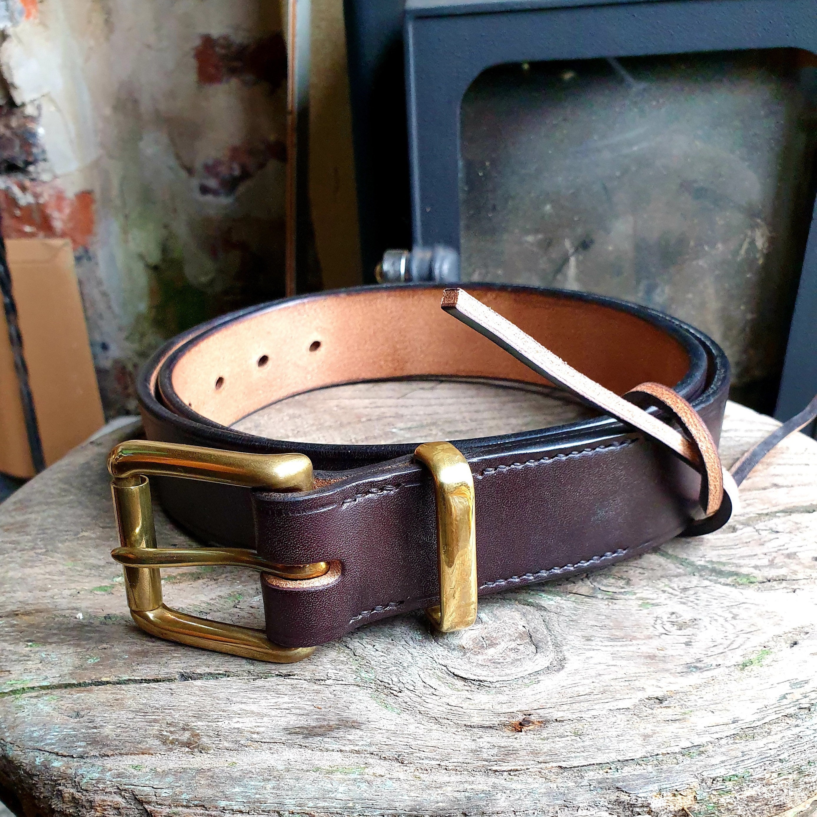 The Kentucky Belt - Stitched Brown Bridle Nameplate Belt – Clayton & Crume