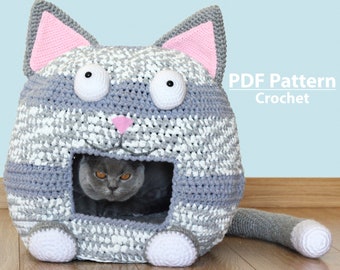 PATTERN: Crochet cat bed pattern • Kitty crochet cave •  T-shirt yarn cat house • Digital download PDF