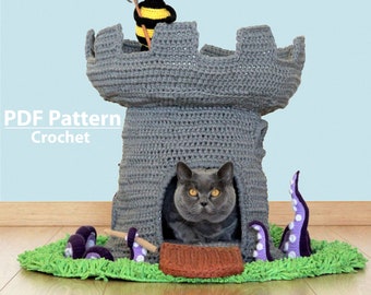 Crochet Cat Castle Pattern: T-Shirt Yarn Pet House (PDF Pattern)