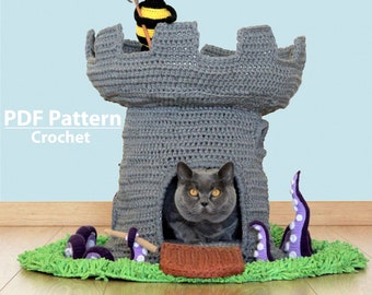 PATTERN: Crochet cat house pattern . Crochet pet castle tutorial . T-shirt yarn pet cave . Digital Download PDF