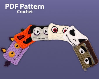 MOTIF : Portefeuille au crochet, porte-cartes au crochet Halloween, momie au crochet, Dracula au crochet, Frankenstein au crochet, chauve-souris au crochet, modèle 6-en-1