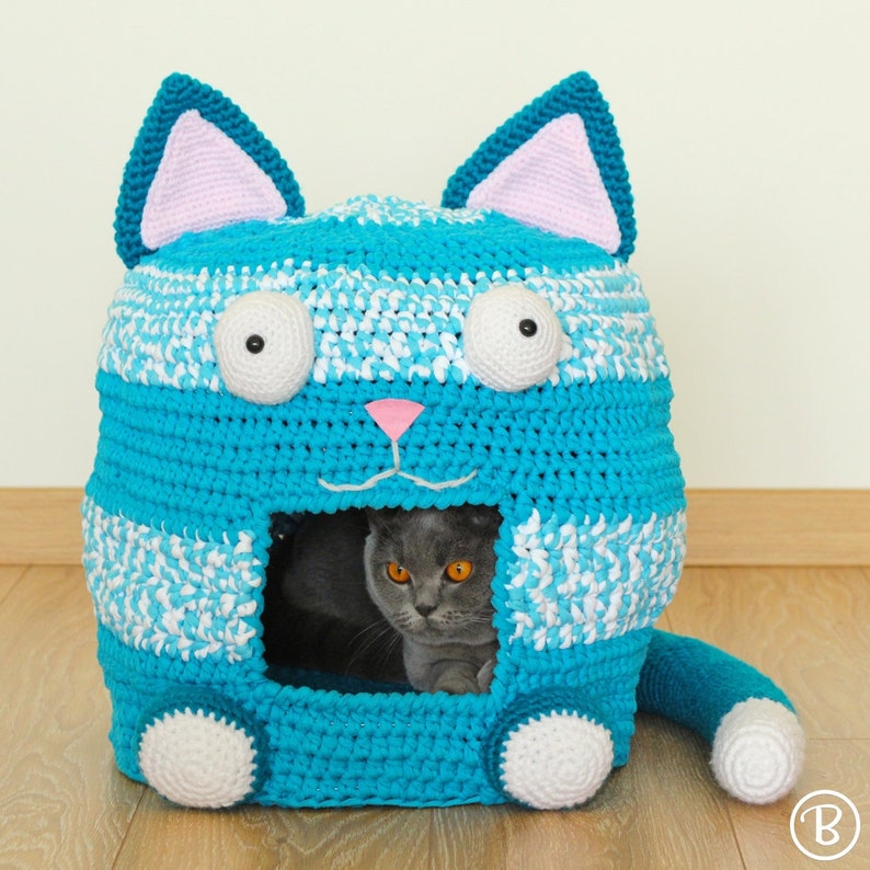 PATTERN Crochet Cat Bed Cave Kitty Kat House T Shirt Yarn Etsy