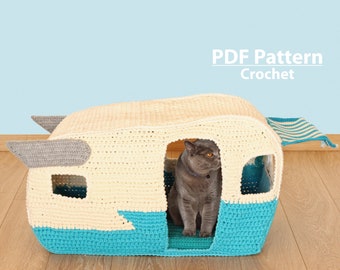 Crochet Cat Bed PATTERN: Vintage Caravan, T-Shirt Yarn (Digital Download PDF)