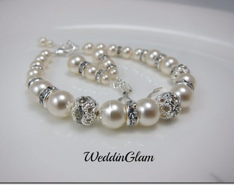 Bridal Pearl Bracelet and Earrings Set for Bride or Bridesmaids - Bridal Bracelet Set in White or Ivory Pearls - Wedding Jewelry