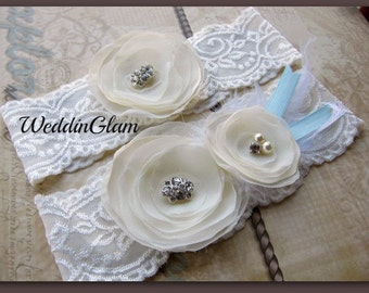 Wedding Garter, Bridal Garter, Handmade chiffon flower lace garter, vintage inspired garter,Wedding accessories, Bridal accessories, garter