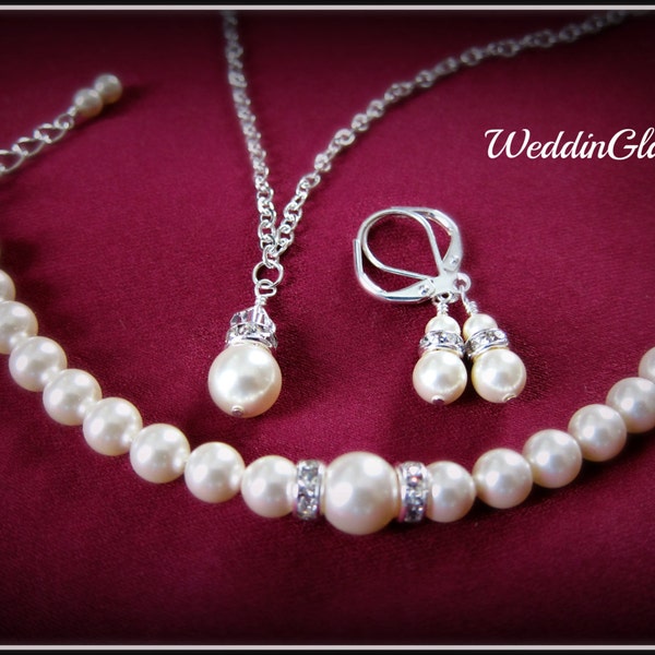 Flower Girl Jewelry Set, Ivory Pearl Bracelet, Necklace bracelet and Earrings Set, Child Pearl Bracelet Set, Wedding jewelry gift set,