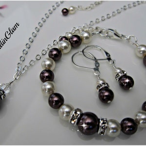 Child pearl bracelet, Flower Girl Jewelry Set, Ivory Burgundy Pearl Bracelet, Necklace and Earring Set, Little Girl Pearl Jewelry Set,