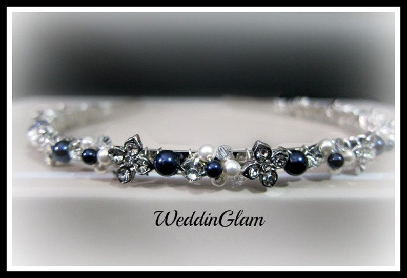Crystal Navy Blue Wedding Headband Bridal Hair Accessories Etsy
