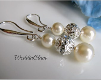 Wedding Jewelry, Bridal Earrings, Ivory Pearl Wedding Earrings, Pearls Silver Dangle Earrings, Bridal Jewelry, Statement cluster earrings