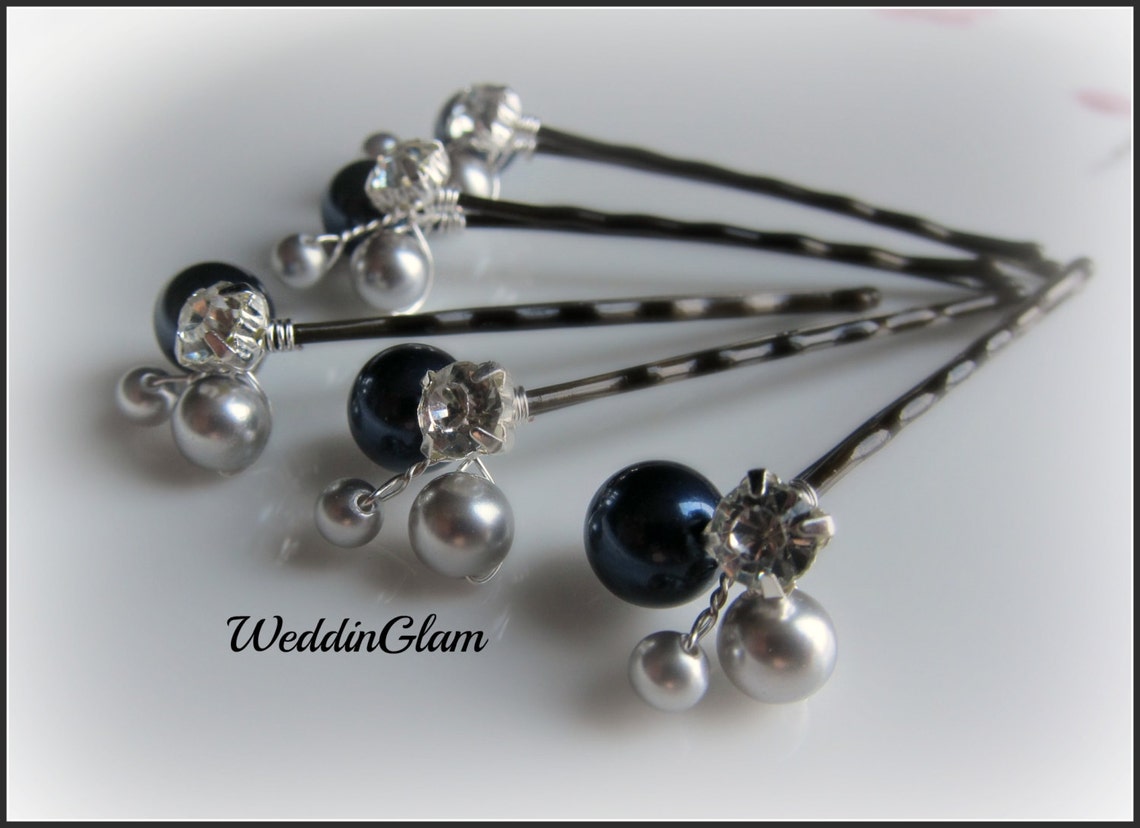 Flower Girl Hair Pins Wedding Hair Accessories Navy Blue Etsy UK