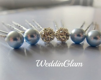 Something Blue Hair Pins, Wedding Hair accessories, Wedding Hair Pins, Bridesmaid Hair Pins, Rhinestone Ball, Bridesmaid gift