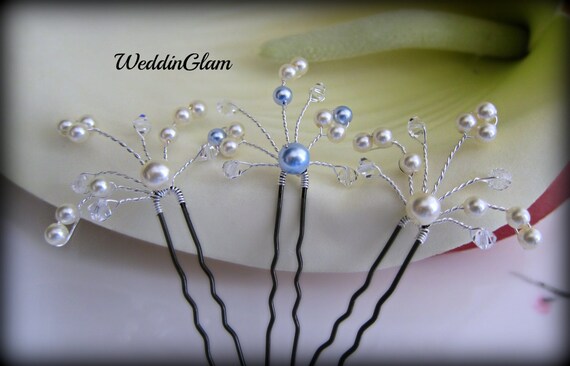 Something Blue Crystal Hair Pins Swarovski Pearl Crystal Etsy