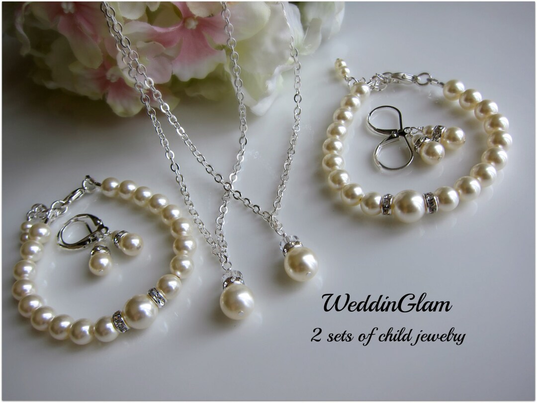 Children Wedding Jewelry, Set of 2 Flower Girl Jewelry Sets, Junior