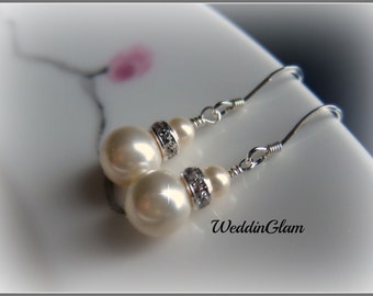 Drop Pearl Bridal Earrings, Simple Wedding Earrings, Pearl Earrings, Wedding Jewelry, Bridesmaid earrings gift set, single peal earrings