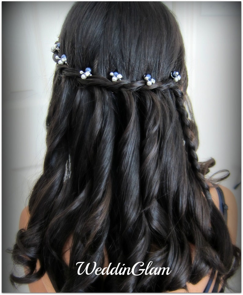 Flower Girl Hair Pins Wedding Hair Accessories Navy Blue Etsy UK