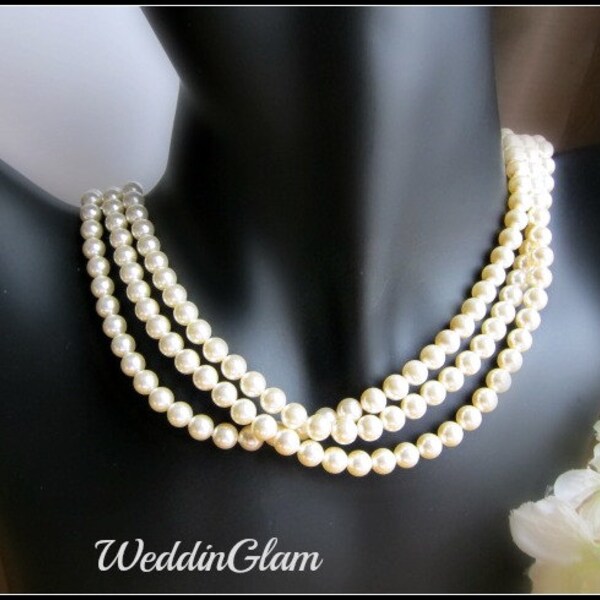 Shell Pearl 3 Strand Triple Strand Pearl - Etsy