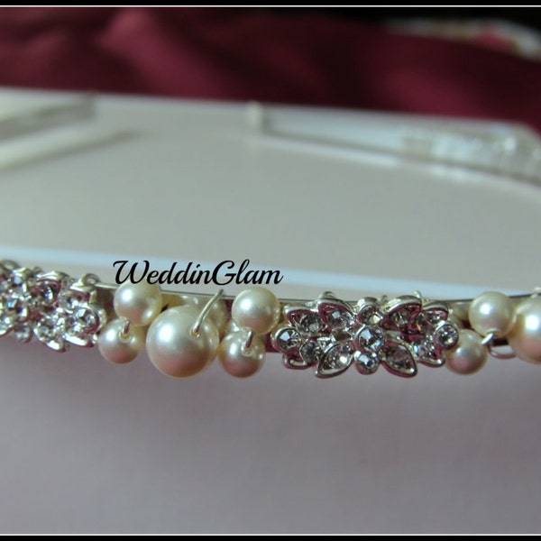 Bridal Swarovski Pearl and Rhinestone Bridal Headband, Crystal vintage Headband, Bridal Hair Accessories, bridesmaid headband