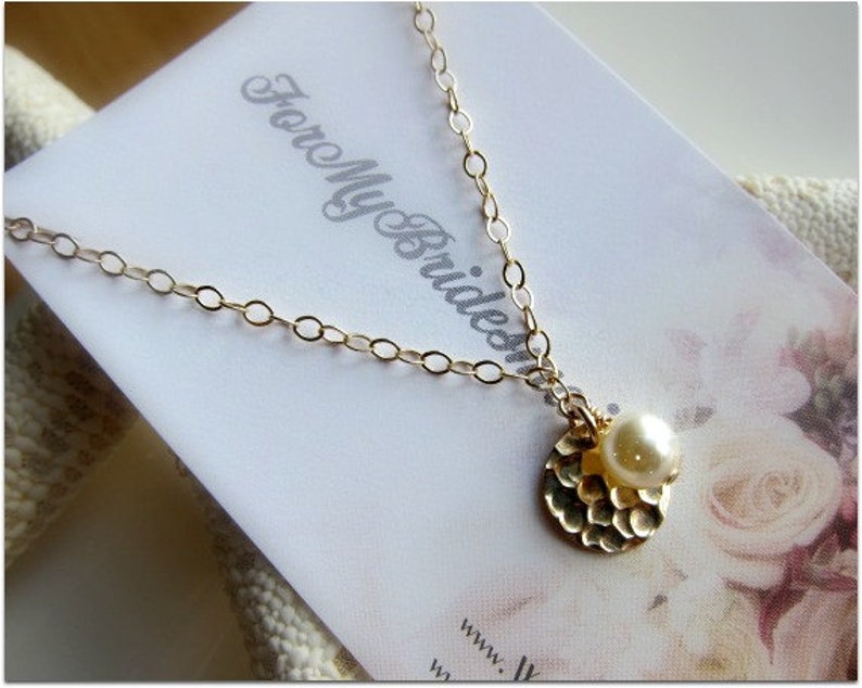 bridesmaid necklace monogram necklace personalized necklace coin necklace everyday necklace Gold hammered disc and pearl necklace