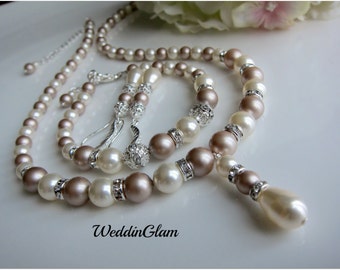 Pearl Bridal necklace wedding jewelry bridal pearl jewelry Swarovski pearl wedding necklace bridal jewelry ivory champagne brown necklace