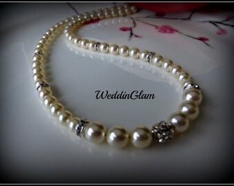 Classic bridal jewelry, wedding jewelry, bridesmaid, wedding necklace, bracelet, earrings, swarovski pearls, rhinestone ball