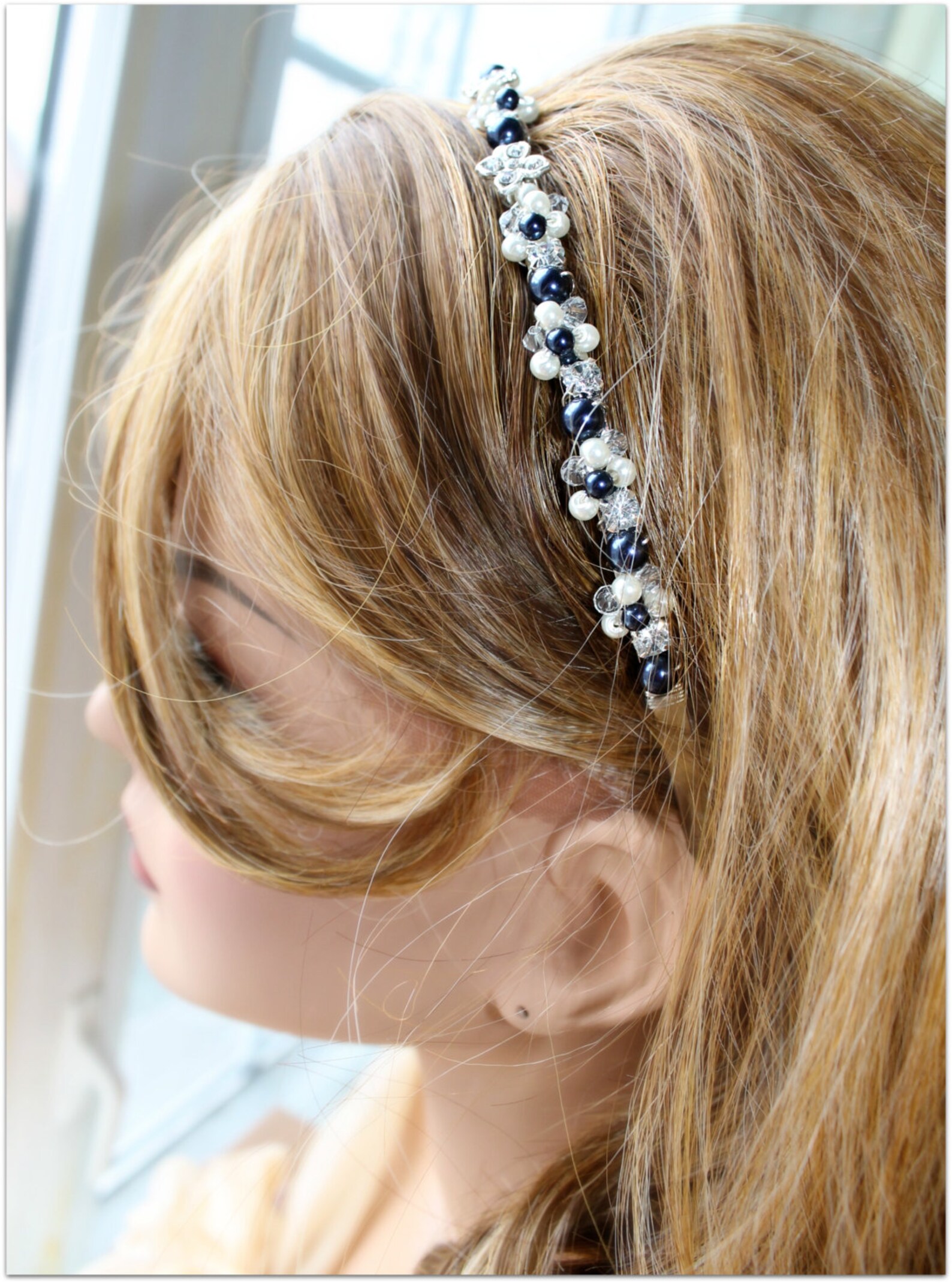 Crystal Navy Blue Wedding Headband Bridal Hair Accessories Etsy