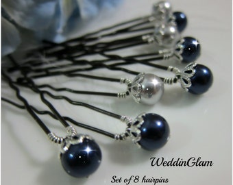 Something Blue Hair Pins, Wedding Hair accessories,  Bridesmaid Wedding Hair Pins, Silver Blue pins, Bridesmaid gift, Night blue wedding