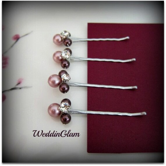 Wedding Hair pins Wedding Hair Accessories Pink Burgundy Etsy