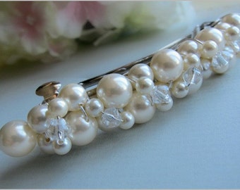 Barrette de mariage avec perles et cristaux Swarovski, Barrette de mariée en perles perlées, accessoire de cheveux en perles, pince à cheveux de mariage, Français Barrette