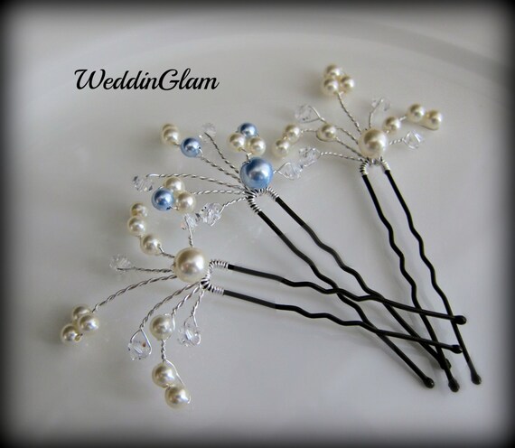 Something Blue Crystal Hair Pins Swarovski Pearl Crystal Etsy