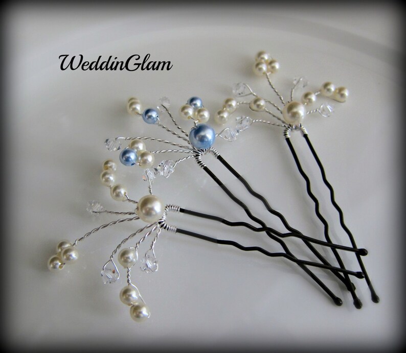 Something Blue Crystal Hair Pins Swarovski Pearl Crystal Etsy