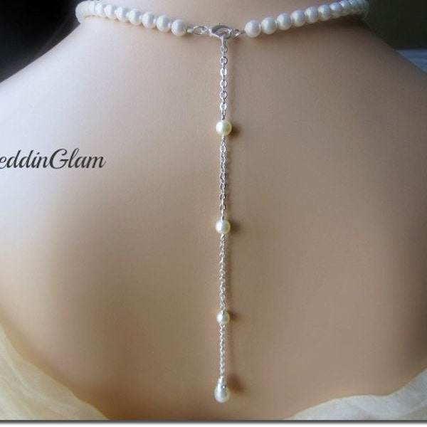 Backdrop Pearl Necklace, Crystal Necklace, Backdrop Jewelry, Bridal Jewelry, Wedding Jewelry, Statement Necklace