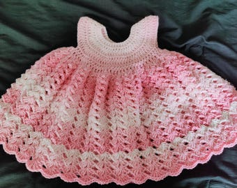 Homemade Crochet Baby Dress Baby Pink 9-12 months