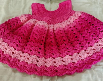 Homemade Crochet Baby Dress Pink 9-13 months