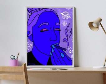 8x10 Print | Physical Print | Digital Artwork | Smoking | Female Artwork | Portraiture