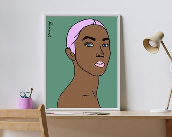 8x10 Print | Physical Art Print | Wall Decor | Home | Digital Artwork | Woman Female Artwork | Digital Drawing | Portrait Portraiture | Pink