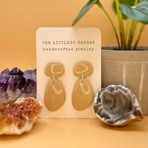 Sand Beige | Textured | Boho Chic | Handmade | Polymer Clay | Resin Coated | Dangle Earrings