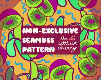 Seamless Fruit Pattern, Kiwi Banana Summer, Orange Blue Pink Green, PNG & JPEG (Digital Download)