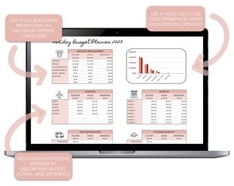 VACATION HOLIDAY BUDGET Planner | Google Sheets Spreadsheet Template | Simple with Icons Charts