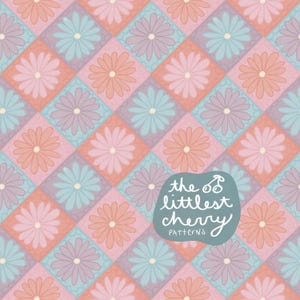 Spring Pastel Flower Seamless Pattern: Daisy Diamond Repeat, 300 DPI, 4000x4000 PNG JPEG