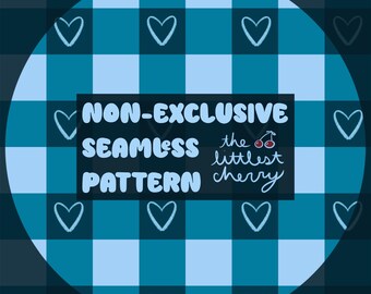 Seamless Gingham Hearts Pattern, Aqua Turquoise Plaid, PNG & JPEG (Digital Download)