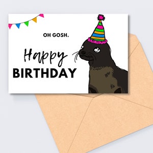 Groet dierlijke zeehond schattig grappig zoet gelukkige verjaardag wensen goed ouder worden HBD digitale download afdrukbare kaart