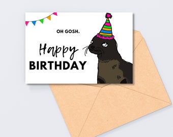 Greeting Animal Seal Cute Funny Sweet Happy Birthday Wishing Well Getting Older HBD Digital Download Printable Card