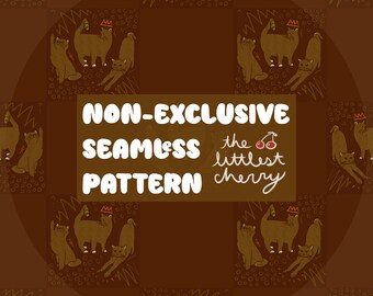 Seamless Autumn Cats Doodle Pattern, Fall Kitties Surface Design, PNG & JPEG (Digital Download)