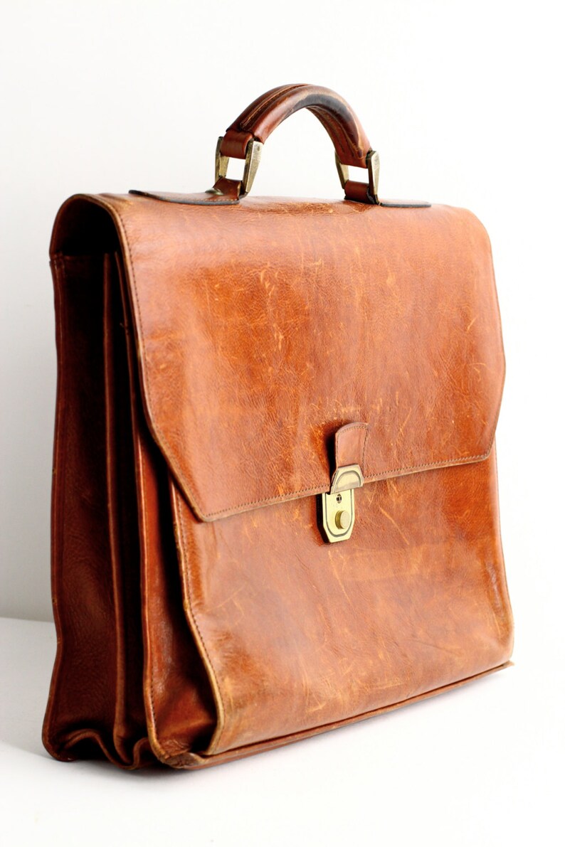 Vintage Leather Briefcase or School Bag Laptop Case Etsy