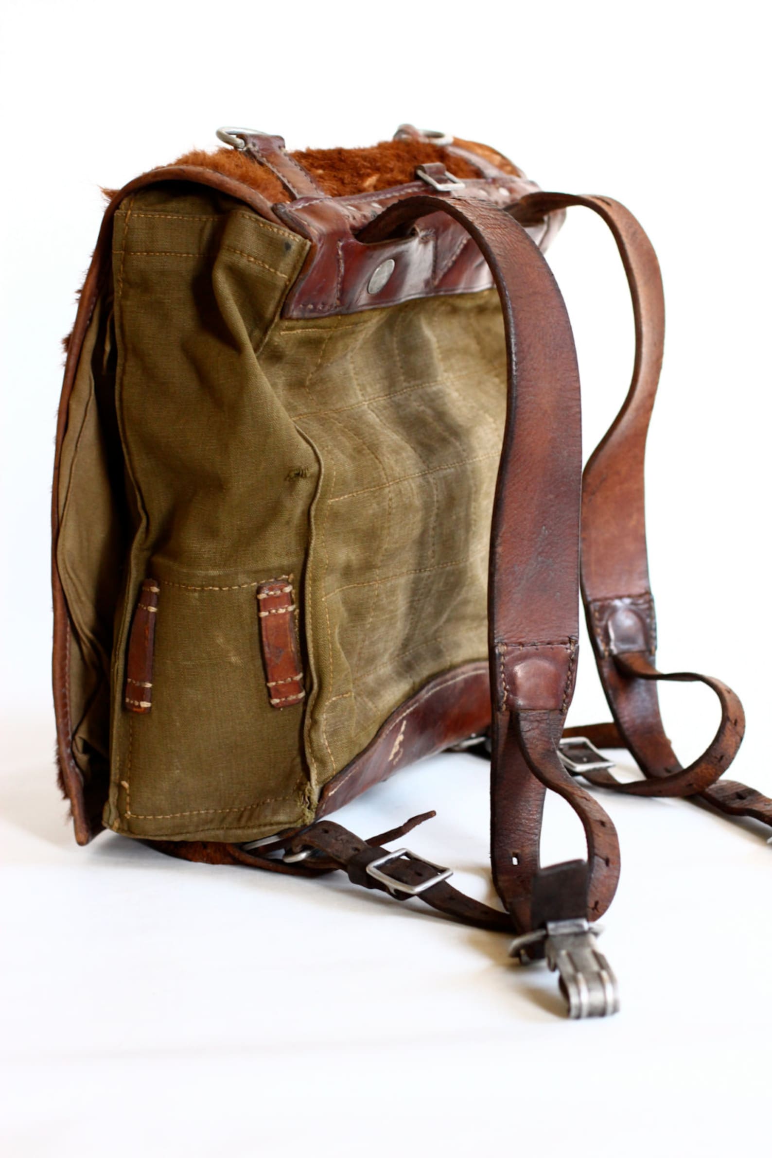 2 ª Guerra Mundial Backpack mochila de cuero y lona de cuero Etsy